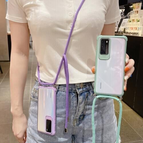 Candy Shockproof Lanyard Case For Huawei P40 P30 Lite Mate 20 30 Nova 7 SE Honor 20 30 Pro Camera Protection Cord Strap Cover