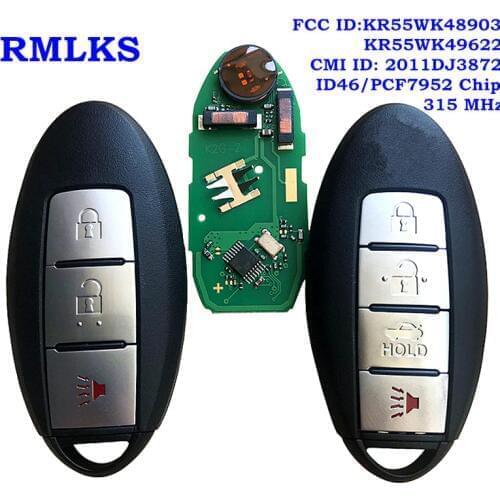 For Nissan 3/4 Button Keyless Remote Prox Smart Card Key 315MHz For Altima Maxima Murano Cross Cabriolet KR55WK48903 KR55WK49622