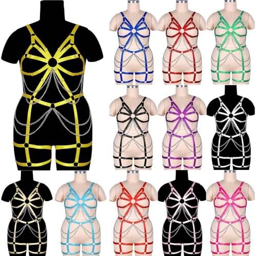Punk Plus Size Body Metal Chain Harness Belt Bdsm Erotic Lingerie Sexy Straps Plump Women Goth Stockings Dance Rave Clothing