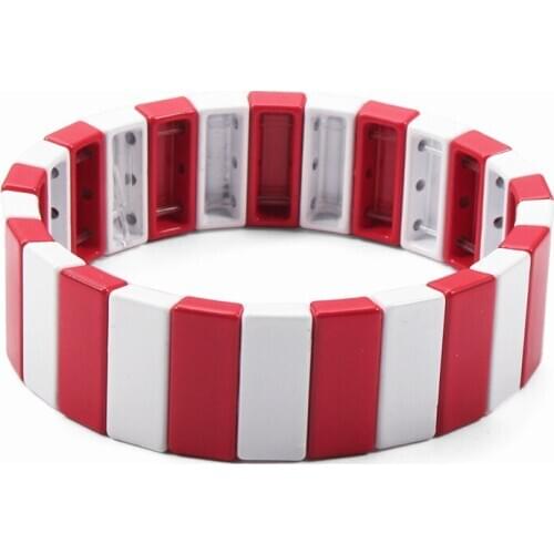Rose Red Enamel Tile Tila Bracelets For Woman Handmade Custom Stackable Elastic Stretch Tile Bracelets Bangle
