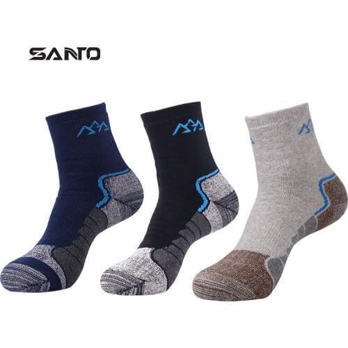 SANTO 3 Pairs Thick S014 Men Thick Socks Deodorant Fabrics Comfy Sports Foot Wear Cycling Workout Camping Hiking