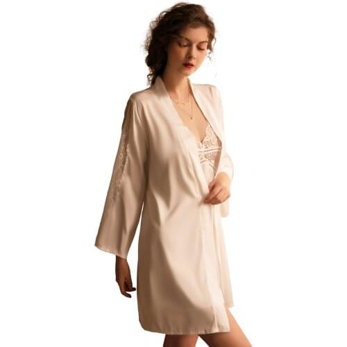 Sexydresses For Women Night Sex Exotic Imitation silk sexy loose coat deep v pajamas stitching lace robe bathrobe home service