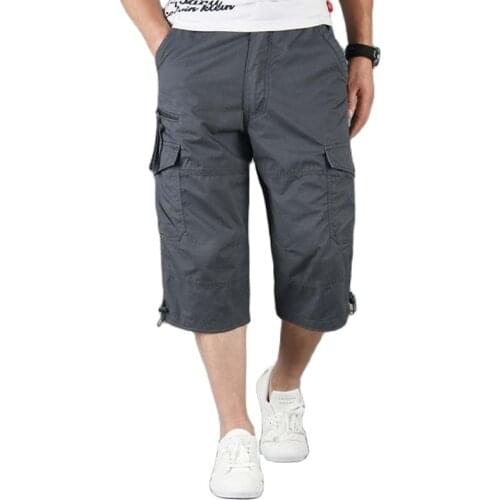 Summer Calf Length Cargo Shorts Men Casual 100% Cotton Multi Pockets Breeches Cropped Trousers Military Camouflage Shorts 5XL