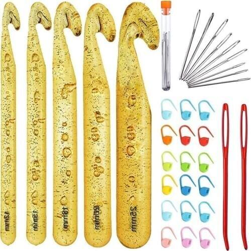LMDZ 12mm-25mm Large Eye Blunt Crochet Embroidery Needles Yarn Weave Crochet Hooks Knitting Needles Set with 20pcs Needle Marker