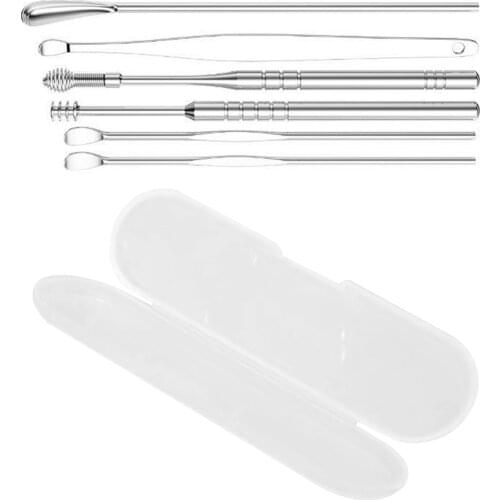 6 Pcs Stainless Steel Spiral Ear Pick Spoon Ear Wax Removal Cleaner Multifunction Portable Ear Pick Ear Care Beauty Tools