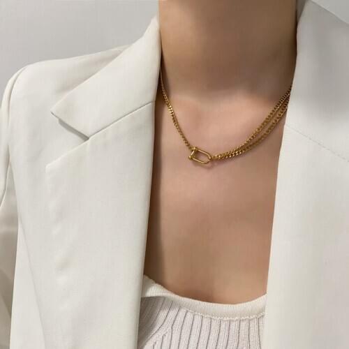 Titanium With 18K Gold U Linked Choker Necklace Women Stainess Steel Jewelry Party Designer T Show Runway Gown Japan Korean INS