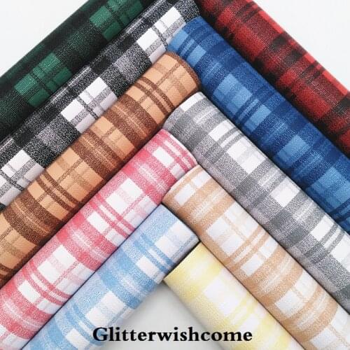 Glitterwishcome 21X29CM A4 Size Vinyl For Bows Printed Plaids Tartan Leather Fabirc Faux Leather Sheets for Bows, GM5069A