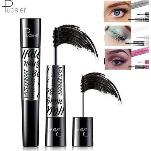 Pudaier 3 Colors 4D Silk Fiber Eyelash Mascara Ink Curl Thick Waterproof Rimel Black Mascara for Eyelash Extension Eyes Cosmetic