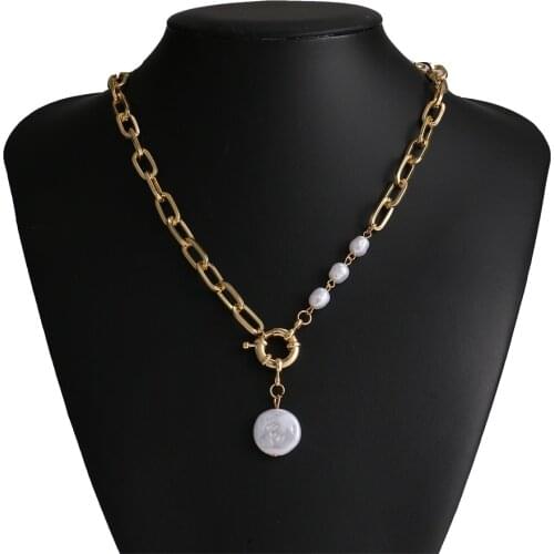 VKME Korean Fashion Gold Chain Baroque Pearl Pendant Necklace For Women Chains Necklaces 2021 Jewelry Accessories For Women