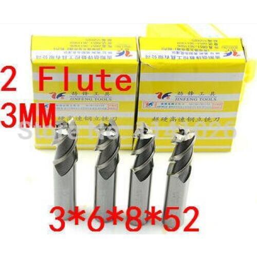 High Quality 10pcs End Mill 3mm Two 2 Flute HSS & Aluminium End Mill Cutter CNC Bit, Milling tools,3*6*8*52mm
