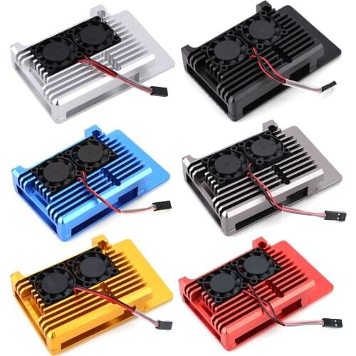 Protective Case Shell Housing Aluminum Alloy with Dual Cooling Fan Cooling Heat Sink for Raspberry Pi 4 Model B