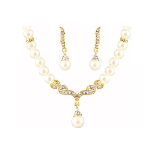 Pearl necklace Gold Color jewelry set for women Clear Crystal Elegant Party Gift Fashion Costume Jewelry Sets