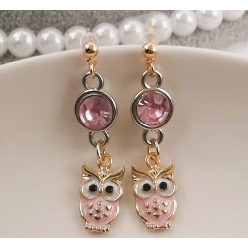 Womens fashion cute birthstone owl girl earrings animal statement earrings wedding jewelry gift earrings