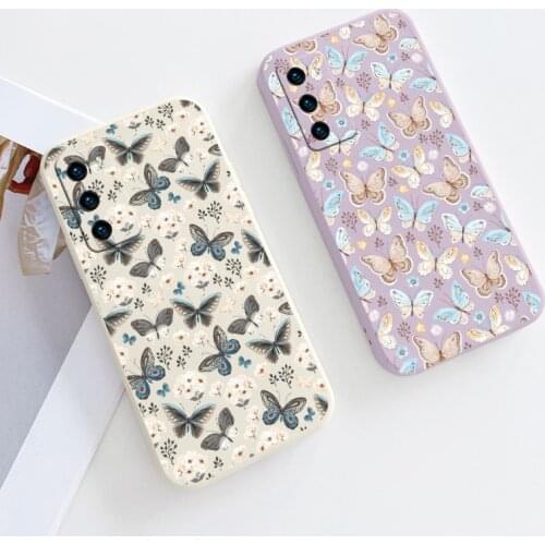 Blue Butterfly Liquid Silicone Case For Huawei P40 P30 P20 Pro Lite Mate 40 30 20 Pro Lite PSmart 2021 Y7A Soft Phone Back Cover
