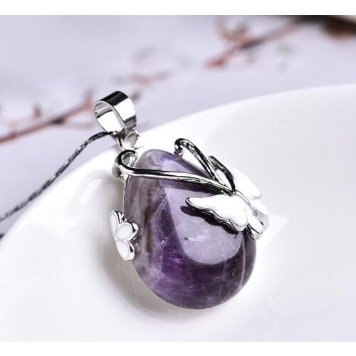 1PC Natural Crystal Mineral Ornament Butterfly Drop Pendant Aura Point Couple Pendant Necklace Pendant DIY Gift Jewelry