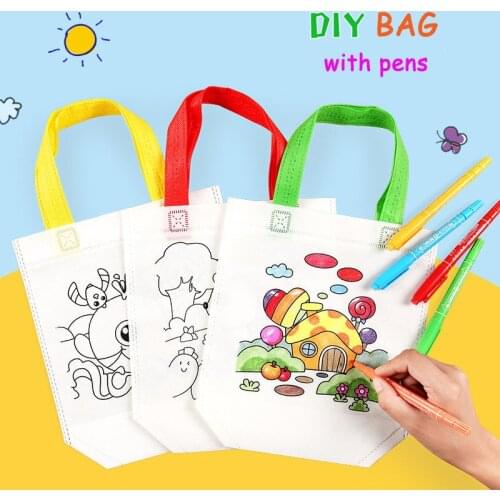 20PCS/lot Graffiti Bag DIY Handmade Painting Puzzles for Children Arts Crafts Color Filling Drawing Toy Kindergarten Handbags
