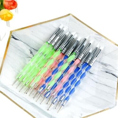 5pcs 3 styles 2 Way Pottery Clay Ball Styluses Tools Polymer Clay Sculpture Tool Nail Art Tools Silicone Shapers Dotting Tool