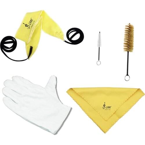 5pcs/lot Trumpet Cleaning Tools Care Suit Tube Cloth Piston Brush Mouthpiece Brush Wiper Gloves Kit
