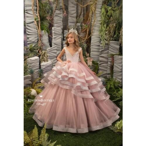 Ruffles Ball Gown Beaded Flower Girl Dresses For Wedding Sequined Toddler Girls Pageant Dress Kids Formal Wear Prom