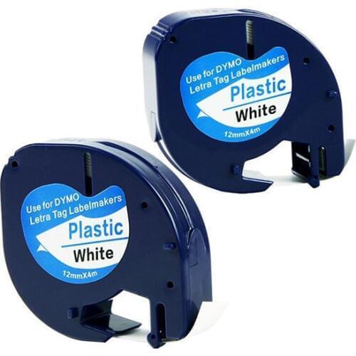 Free shipping 50pcs/lot compatible DYMO LetraTag plastic label tape 91201 black on white color