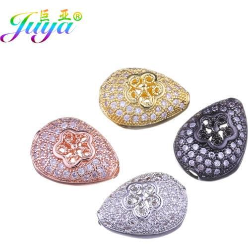 Juya 16*11mm DIY Charm Beads Supplies Micro Pave Ziron Drop Shape Hollow Flower Beads For Natural Stones Beading Jewelry Making