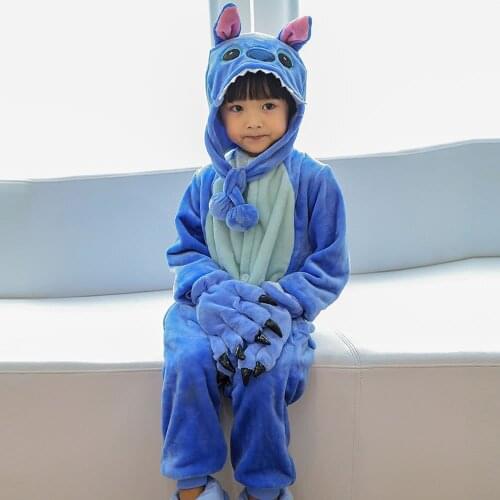 Anime Unicorn Stitch Panda Cat Cosplay Costume Kids Kigurumi Boy Girl Sleep Suit Halloween Party Animal Pajama Set With Slipper