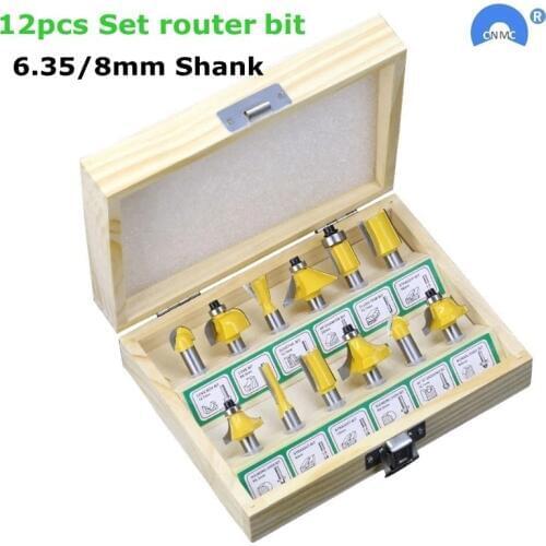 12pcs/Set Woodworking Milling Cutters 6.35mm/8mm Shank Carbide Router Bit For Wood Engraving Cutting Tools
