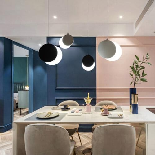 Tiooka Creative Lunar Eclipse Design Rotatable Hang-Light Dia 18cm 28cm DIY White Black Bar Ceiling Pendant Light Fixture 15w