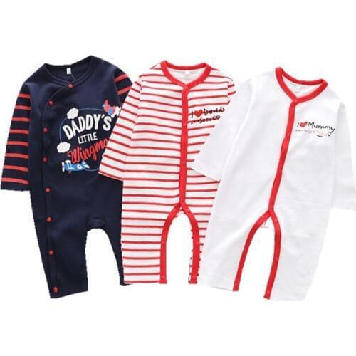 0-18 Newborn Baby Clothes Spring Autumn Cotton One Piece Sleepwear Love Mummy Costume Unisex Infant Long Sleeve Striped Rompers