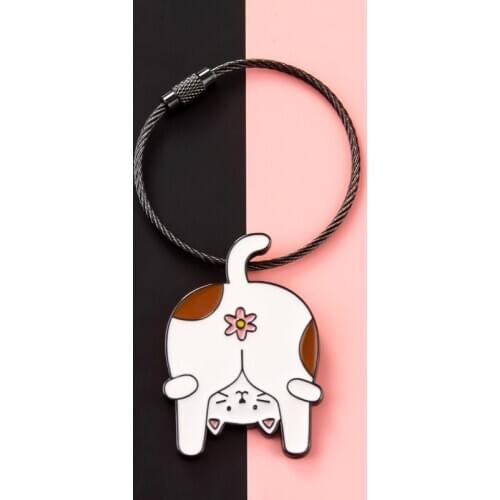 Creative Steel Wire Rope Keychain Funny Animal White Yellow Pink Pendant Bag Car Keyring Jewelry Lanyard Accessory Girl Boy Gift