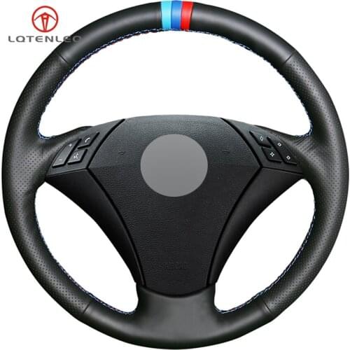 LQTENLEO Black Genuine Leather DIY Car Steering Wheel Cover for BMW E60 E61 520i 520li 523 523li 525 525i 530 530i 535 545i