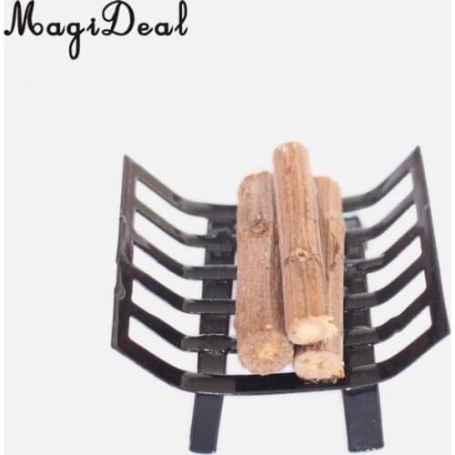 MagiDeal 1Pc 1/12 Dollhouse Furniture Metal Rack with Firewood for Living Room Fireplace Figurines Ornaments Gadget Accessory