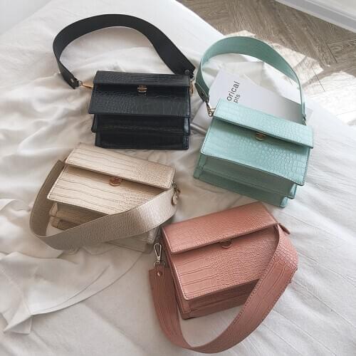 Small bag women bag 2021 new fashion wide band small square bag western stone pattern one-shoulder messenger bag