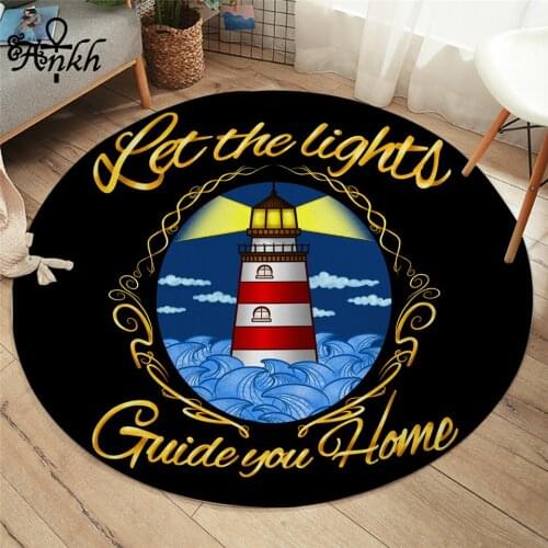 Lighthouse by Taemin Ankh Bedroom Carpets Ocean Round Area Rug for Living Room Navigation Floor Rug Golden Letters Mat 150cm