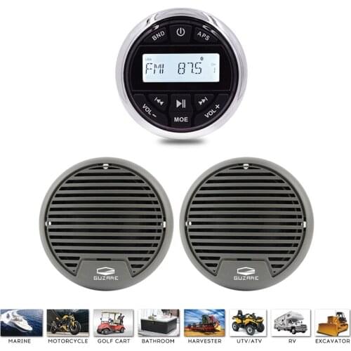 Marine Audio Stereo Bluetooth Radio FM AM Receiver MP3 Player+3inch Marine Waterproof Speakers For RV UTV Yacht Pool Motorcycle