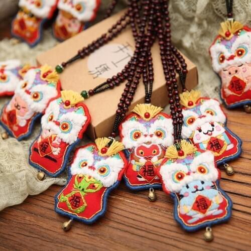 Chinese Folk Craft Embroidery Kit Zodiac Lion Sachet Clothes Ornaments DIY Handmade Living Filled Cotton Embroidery Hoop