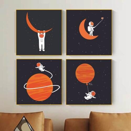 Boy Bedroom Room Wall Decoration Pictures Cartoon Selfie Astronaut Canvas Painting Modern Living Room Posters Prints Home Decor