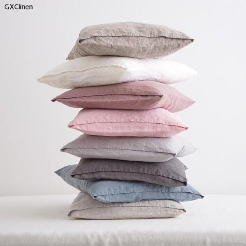 2pcs Nature France 100% Linen Pillowcase Solid Color Gray Pink Bed Throw Pillow Cover Home Decorative Pillow Case 48*74cm