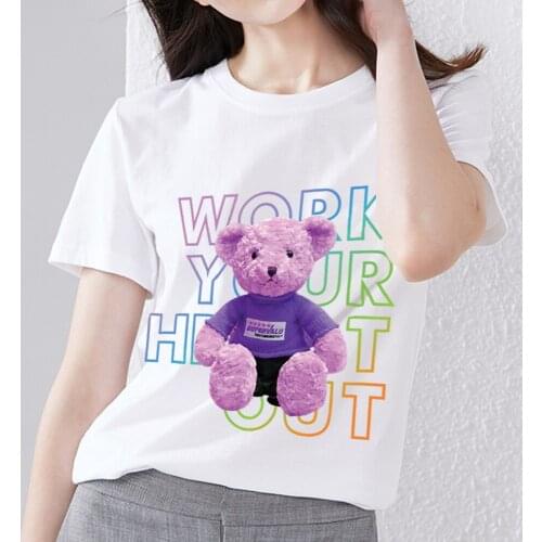 New Female Summer Lady T-shirt Cartoon Fantasy Purple Bear Print Cute T-shirt Youth Fashion Commuter All-match Shirt Soft Top