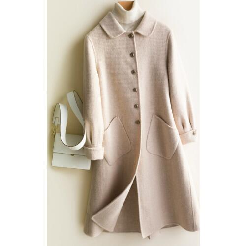 2020 New Double-faced Coat Female Long Plaid Woolen Coats 100% Wool Jacket Autumn Winter Jackets for Women knx8678