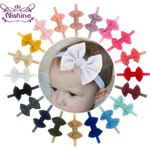 Nishine 11 CM Solid Color Handmade Bowknot Toddler Hairband Fashion Princess Elastic Headband Kids Accessories Photography Props