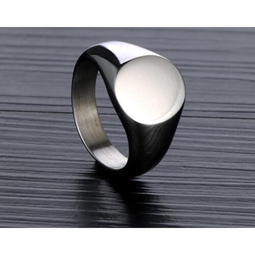 High Polished Silver Color Stainless Steel Oval Signet Blank Plain Ring Band U.S.Size 8-12