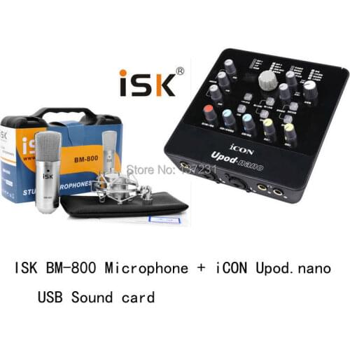 Promotion Original ISK BM-800 +usb sound card nano professional recording microphone condenser mic for studio and broadcasting