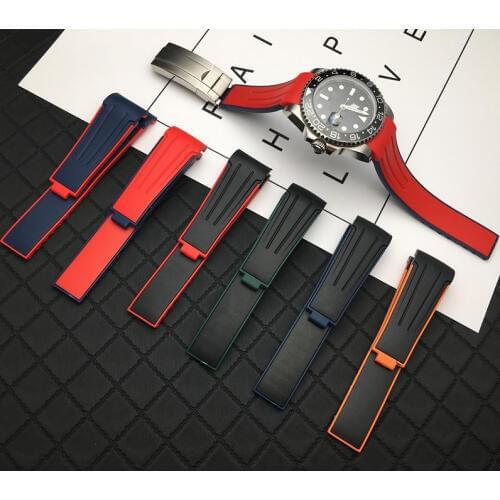 Top quality 20mm Curved End soft watchband Silicone Rubber Watch band For Role strap Daytona Submariner GMT explorer 2 Bracelet