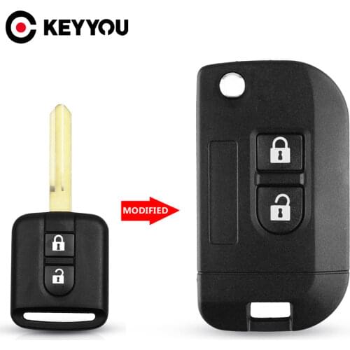 KEYYOU Folding Remote Key Shell Car Case For Nissan Qashqai Primera Micra Navara Almera Note Sunny 2 Buttons Replacement