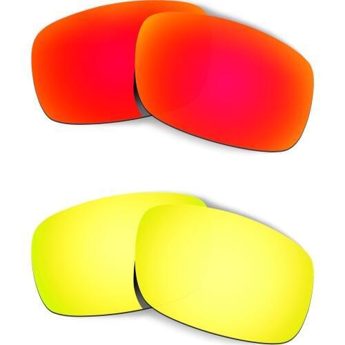 HKUCO For Crankshaft Sunglasses Replacement Polarized Lenses 2 Pairs - Red & Gold