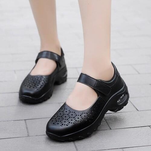 Women 2021 Uniform Loafers Comfortable Teacher Nurse Shoes Female Shoes Mary Jane Shoes Black Mom Leather Moccasin Flats A50