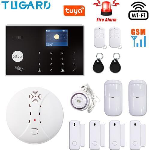 Tuya Smart WiFi GSM Home Alarm Security System Wireless 433MHz Burglar Alarm System Kit with Wireless Fire Smoke Detector kit