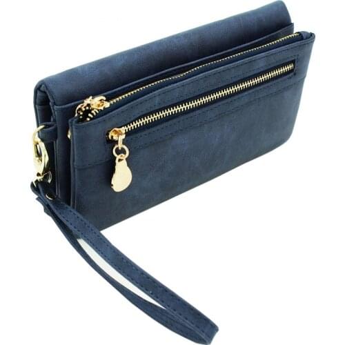 High Capacity Fashion Women Wallets Long Dull Polish PU Leather Wallet Female Double Zipper Clutch Coin Purse Ladies Wristlet