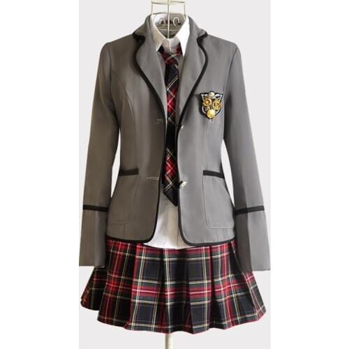 New models Girl Japanese School JK Uniform JCosplay Costume Black Red Plaid Skirt +Tops Coat Sets